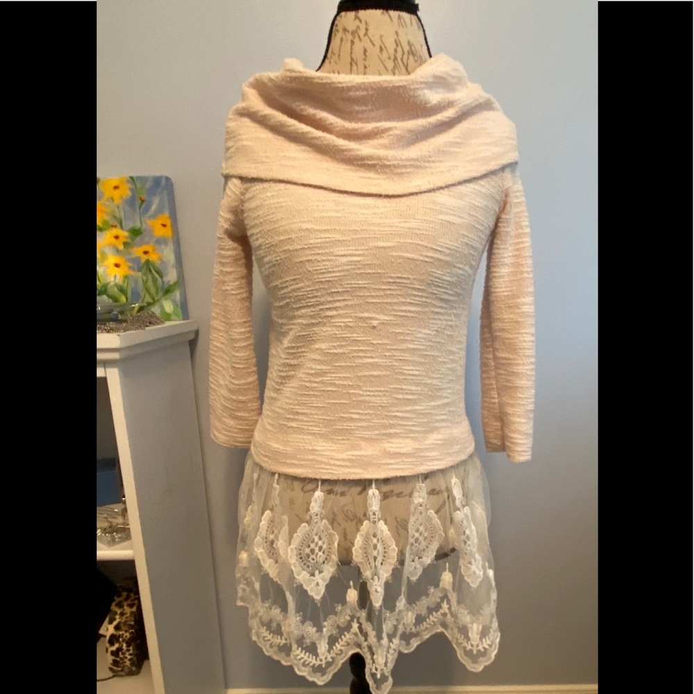 Sunday in Brooklyn light peach tunic with lace hem